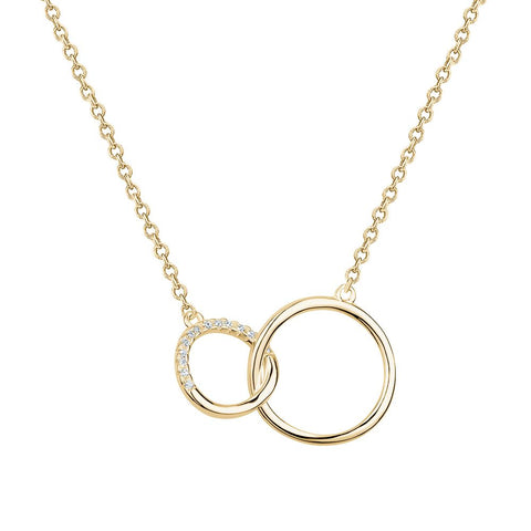 Sterling Silver Gold Plated Cubic Zirconia Friendship Interlocking Circle Necklace