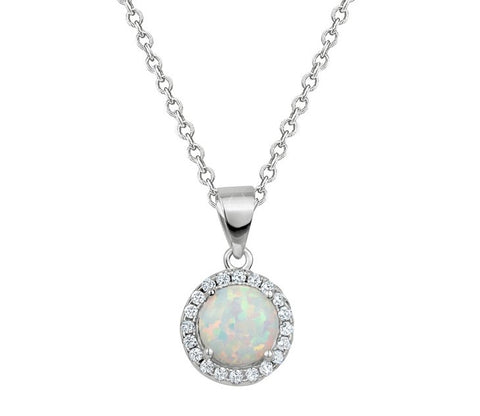 Sterling Silver Cubic Zirconia Opal Halo Pendant