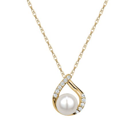 Yellow Gold Cubic Zirconia Genuine Pearl Swirl Pendant