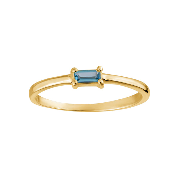 Yellow Gold Genuine Blue Topaz Baguette Ring Sz 5