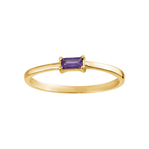 Yellow Gold Genuine Amethyst Baguette Ring Sz 5