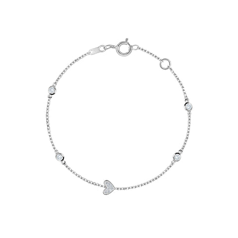 Sterling Silver Cubic Zirconia Heart Station Bracelet