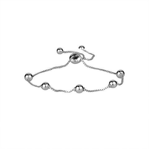 Sterling Silver Polished Ball Station Adjustable Bracelet