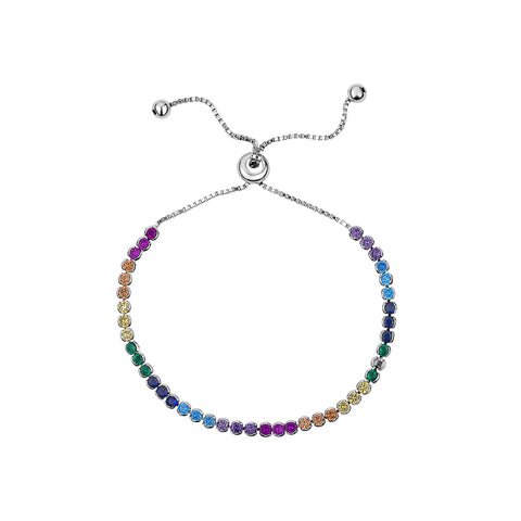 Sterling Silver Bezel Rainbow CZ Adjustable Bracelet