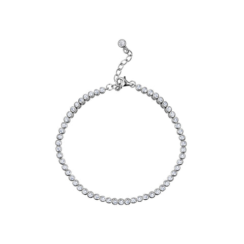 Sterling Silver Cubic Zirconia Round Bezel Tennis Bracelet