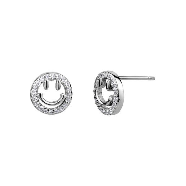 Sterling Silver Cubic Zirconia Happy Face Studs