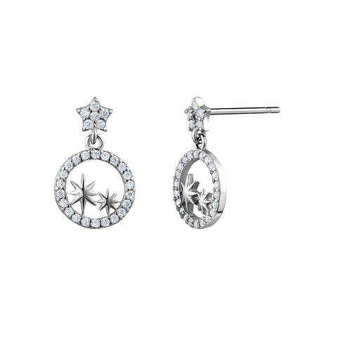 Sterling Silver Cubic Zirconia Star Circle Drop Earrings