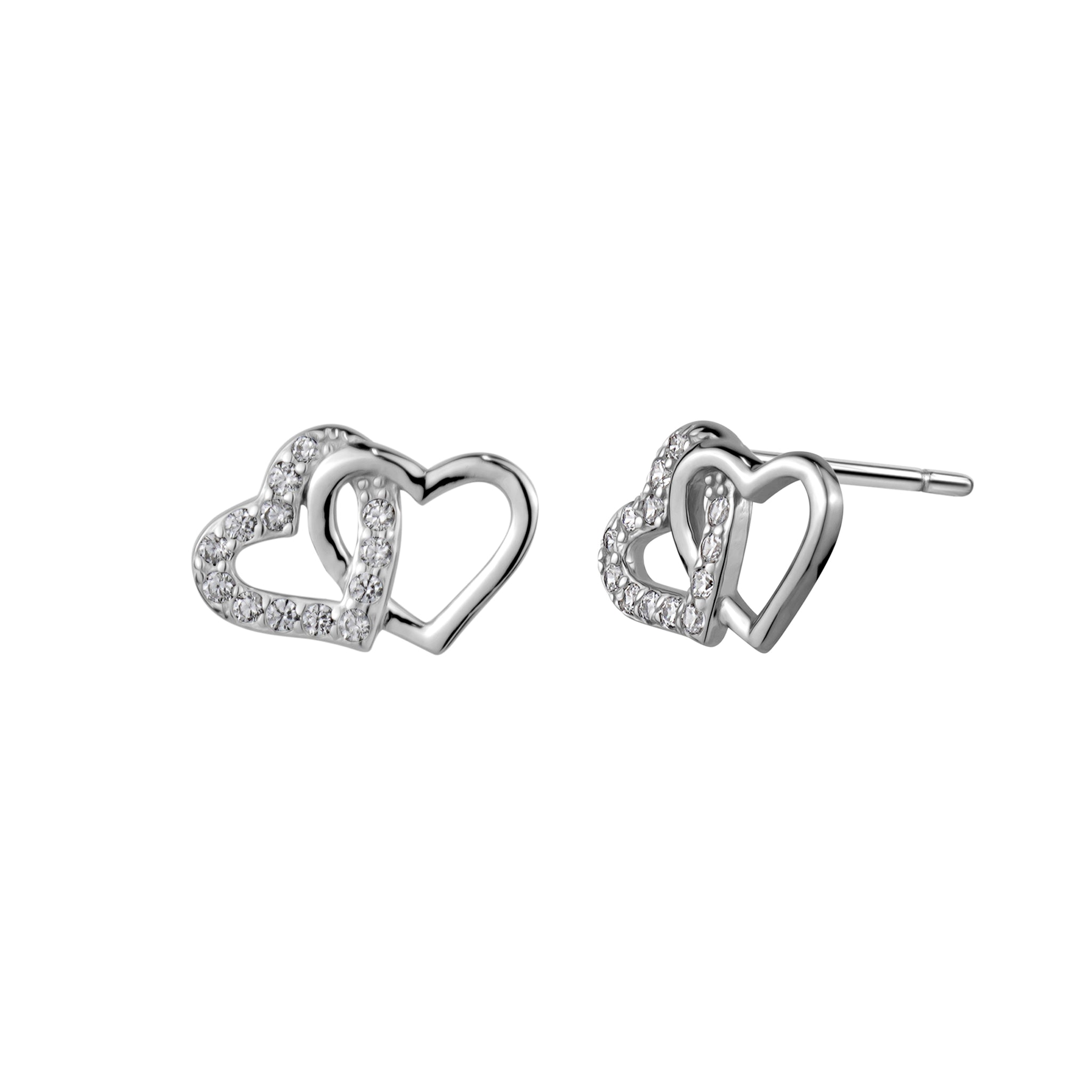 Sterling Silver Cubic Zirconia Double Heart Studs