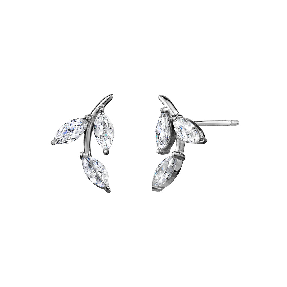 Sterling Silver Cubic Zirconia Leaves Drop Earrings