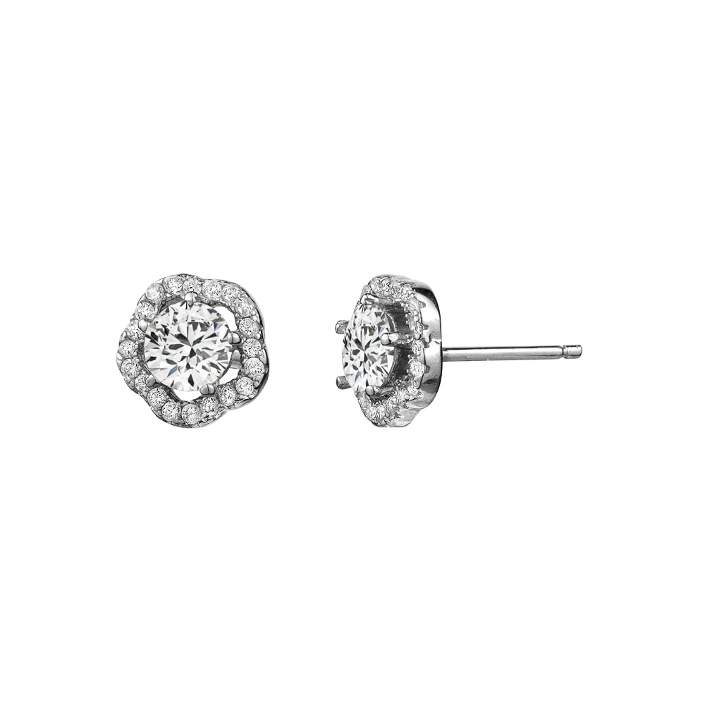 Sterling Silver Cubic Zirconia Flower Halo Studs