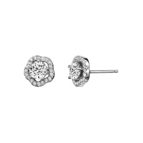 Sterling Silver Cubic Zirconia Flower Halo Studs