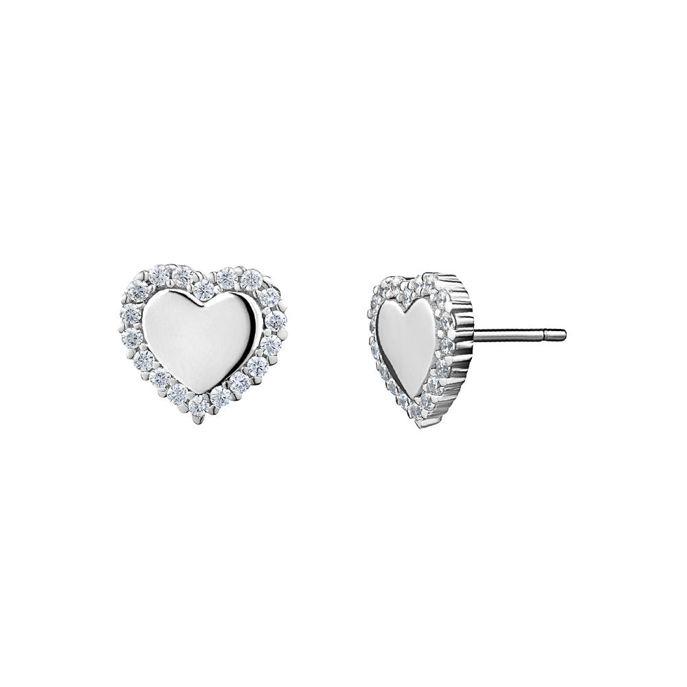 Sterling Silver Mirrored Cubic Zirconia Heart Studs