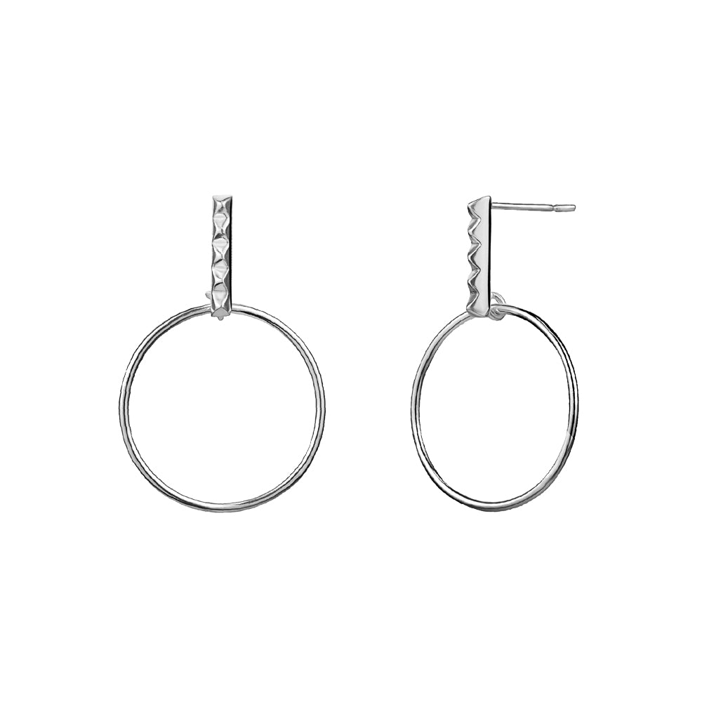 Sterling Silver Hammered Bar Circle Drop Earrings