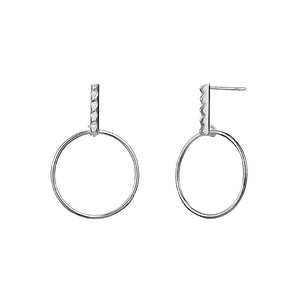 Sterling Silver Hammered Bar Circle Drop Earrings