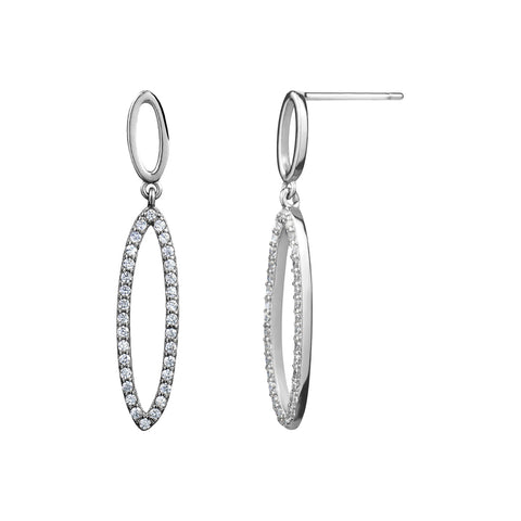 Sterling Silver Cubic Zirconia Oval Drop Earrings