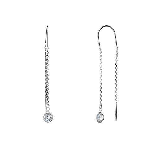 Sterling Silver Pull-Thru Cubic Zirconia Drop Earrings