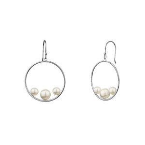 Sterling Silver Circle Pearl Cluster Drop Earrings