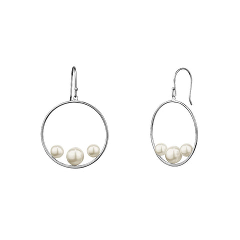 Sterling Silver Circle Pearl Cluster Drop Earrings