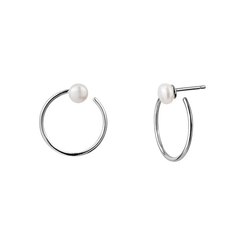 Sterling Silver Genuine Pearl Open Circle Hoops