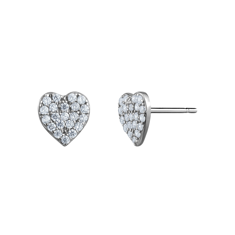 Sterling Silver Cubic Zirconia Heart Cluster Studs