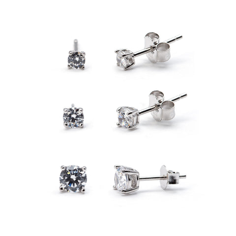 Sterling Silver Round Cubic Zirconia Trio