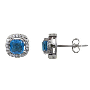 Sterling Silver Blue Crystal Cubic Zirconia Halo Studs