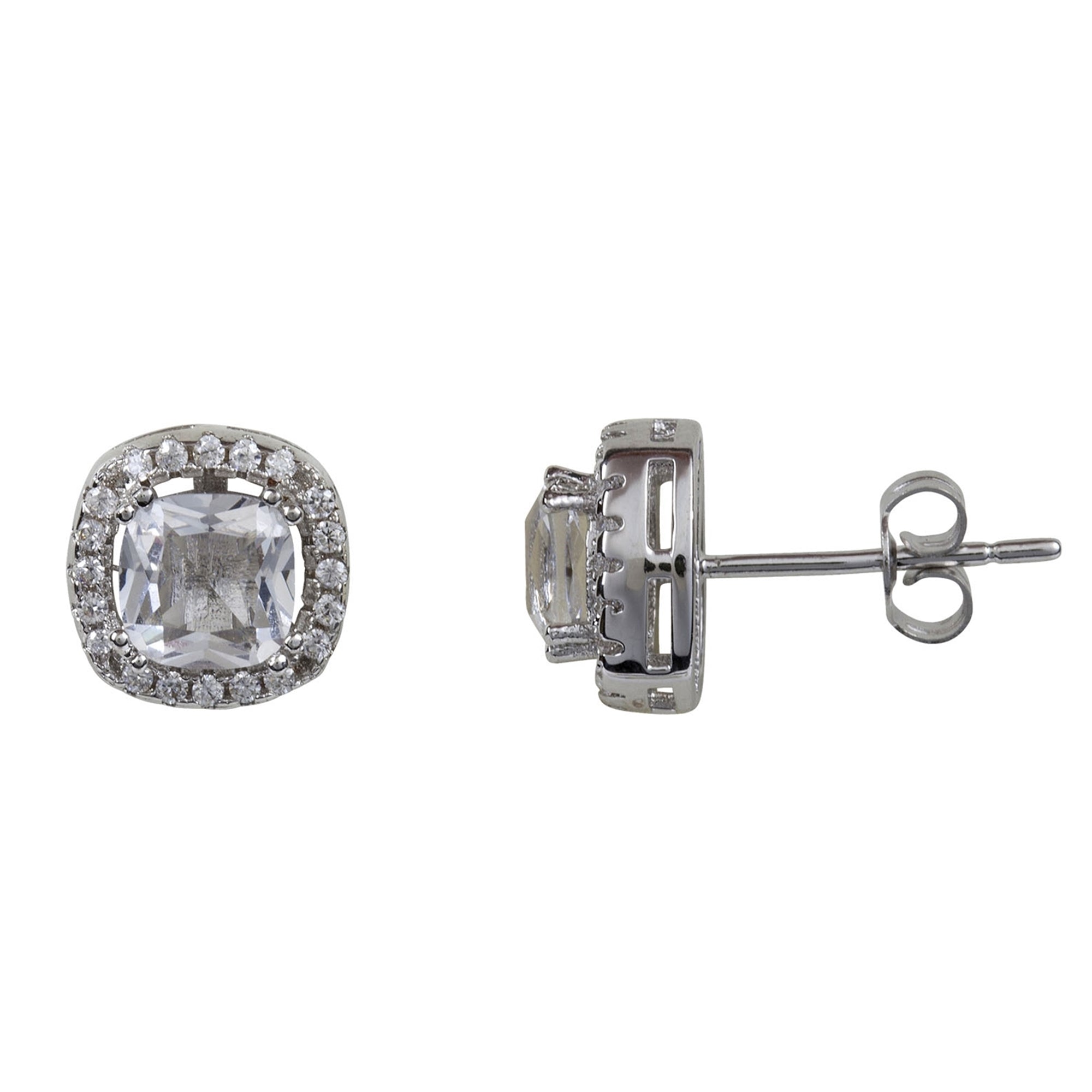 Sterling Silver Crystal Cubic Zirconia Halo Studs