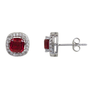 Sterling Silver Red Crystal Cubic Zirconia Halo Studs