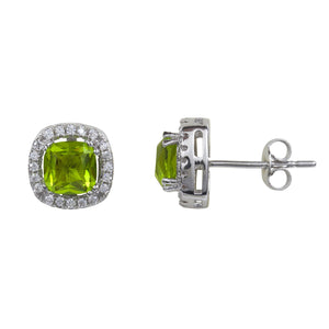 Sterling Silver Green Crystal Cubic Zirconia Halo Studs