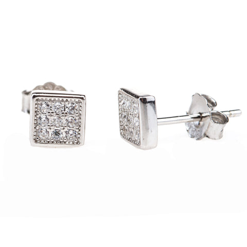 Sterling Silver Square Cubic Zirconia Studs