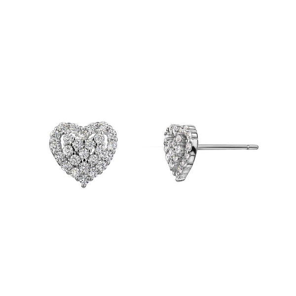 Sterling Silver Pave Heart Studs
