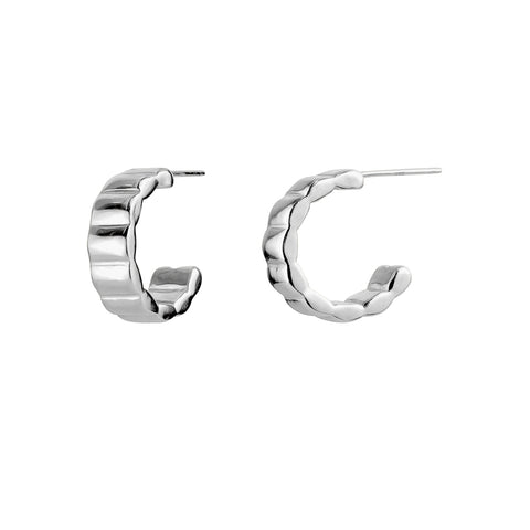 Sterling Silver Ribbed 1/2 Hoops