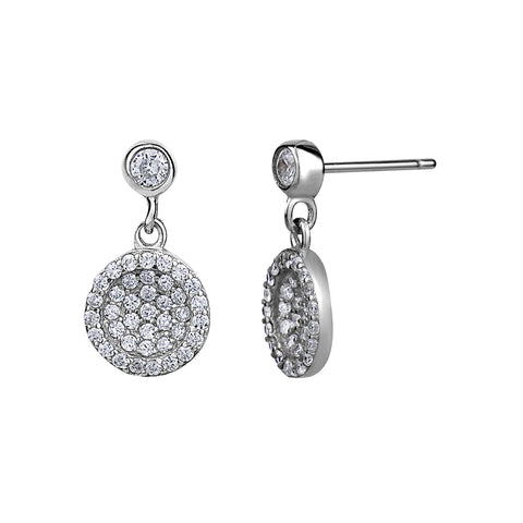 Sterling Silver Cubic Zirconia Disc Drop Earrings