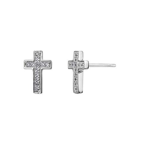 Sterling Silver Cubic Zirconia Cross Studs