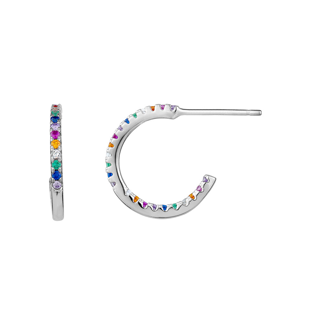 Sterling Silver Rainbow Cubic Zirconia In & Out Half Hoops