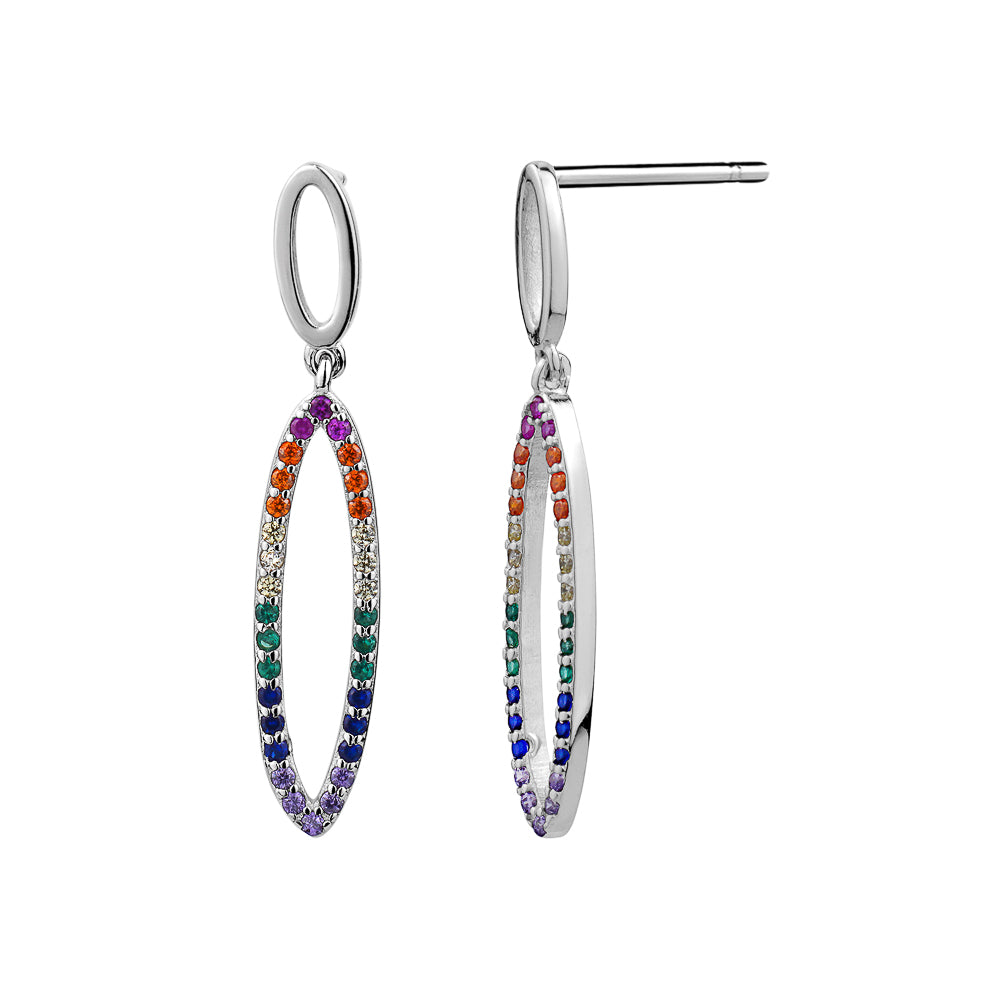 Sterling Silver Rainbow Cubic Zirconia Oval Drop Earrings