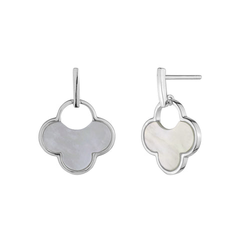 Sterling Silver Genuine Mother of Pearl Clover Drop Earrings