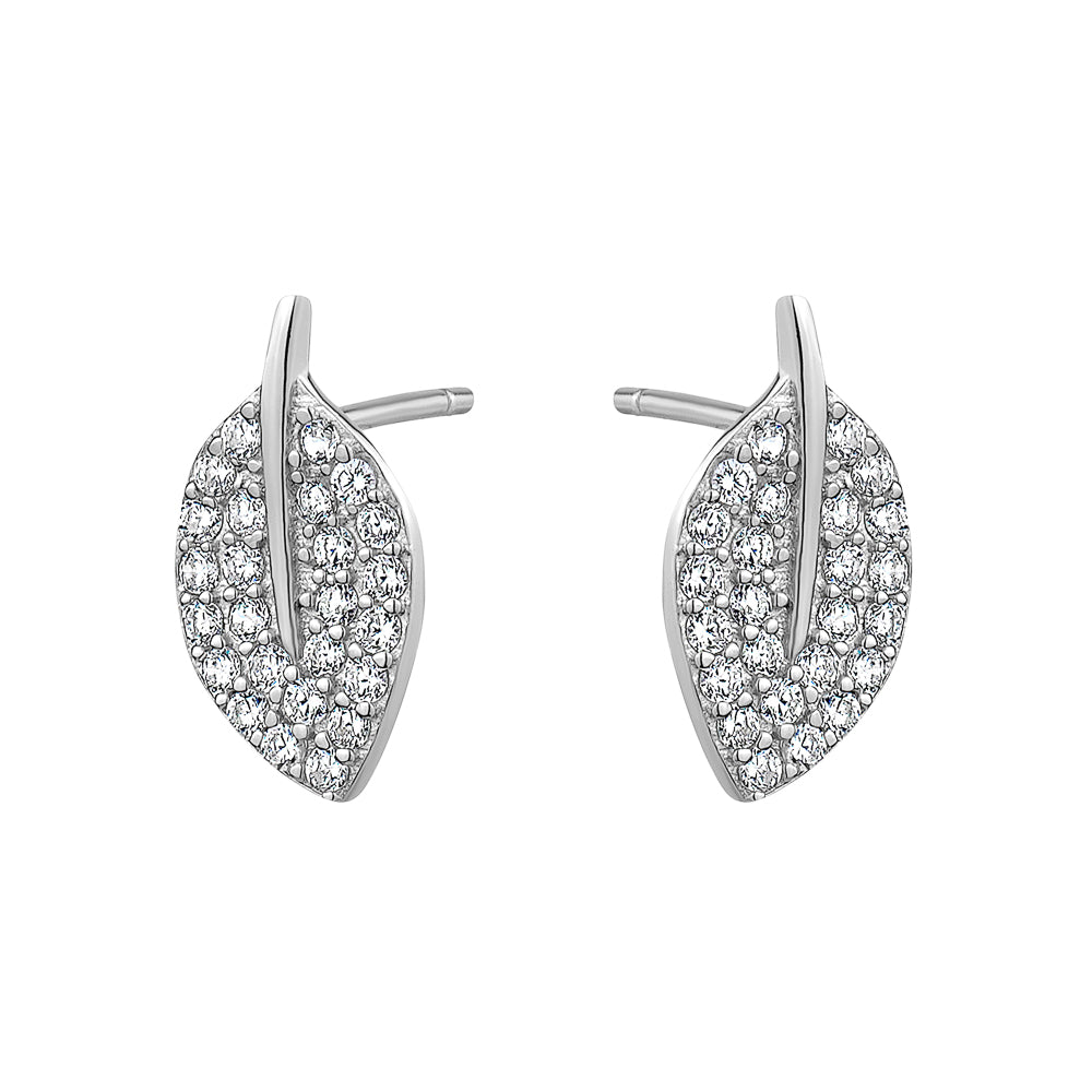 Sterling Silver Cubic Zirconia Leaf Studs