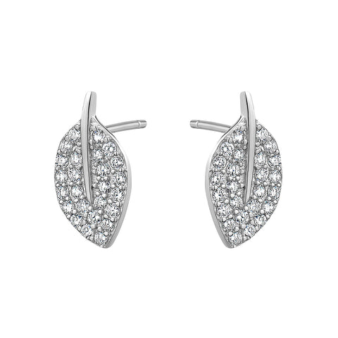 Sterling Silver Cubic Zirconia Leaf Studs