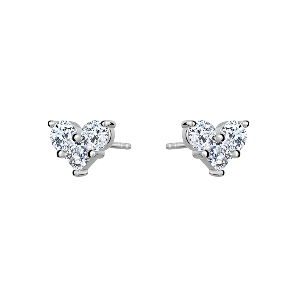 Sterling Silver Cubic Zirconia Cluster Heart Studs