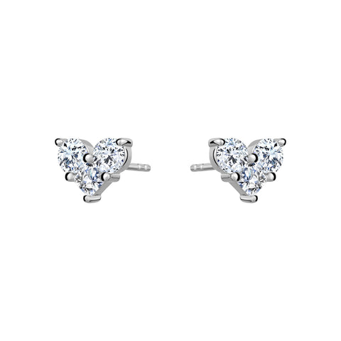 Sterling Silver Cubic Zirconia Cluster Heart Studs