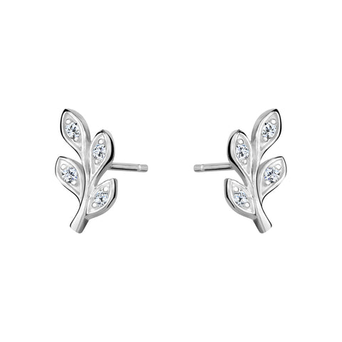 Sterling Silver Cubic Zirconia Open Leaf Studs