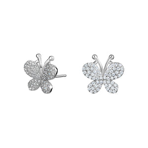 Sterling Silver Pave Butterfly Studs