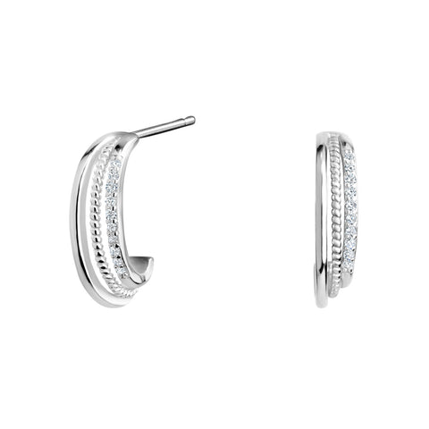 Sterling Silver Cubic Zirconia 3-Row Hoops