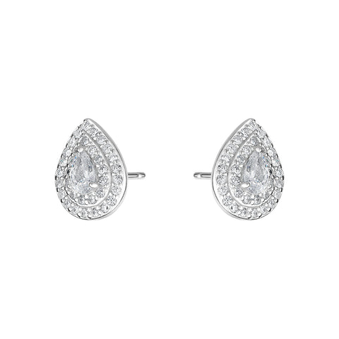 Sterling Silver Cubic Zirconia Pear Halo Studs