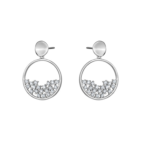 Sterling Silver Cubic Zirconia Cluster Open Circle Drop Earrings