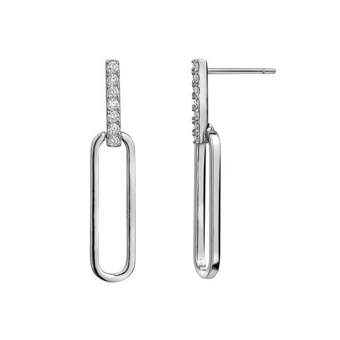 Sterling Silver Cubic Zirconia Paperclip Drop Earrings