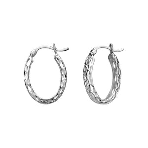 Sterling Silver Oval Hammered Hoops