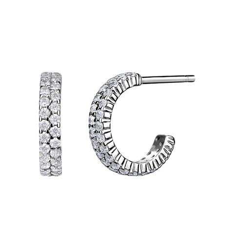 Sterling Silver Double Row Cubic Zirconia Half Hoops