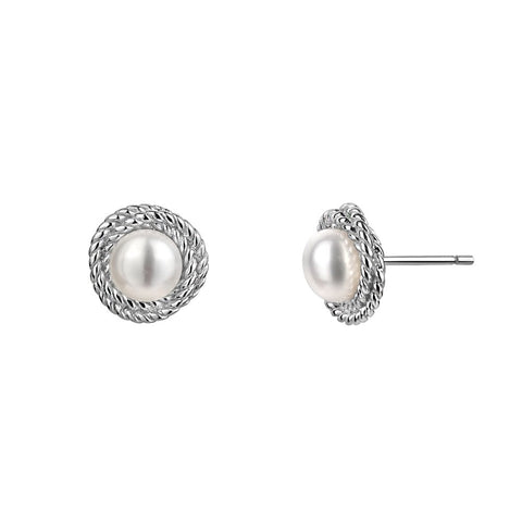 Sterling Silver Loveknot Genuine Pearl Studs